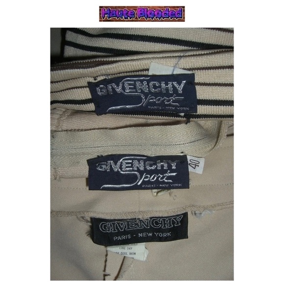 Vintage 70s Givenchy Sport Beige Striped Sweater Pants Scarf Logo Couture Petite - Picture 13 of 16
